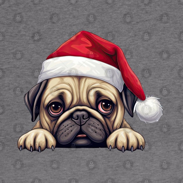 Christmas Peeking Pug Dog by Chromatic Fusion Studio